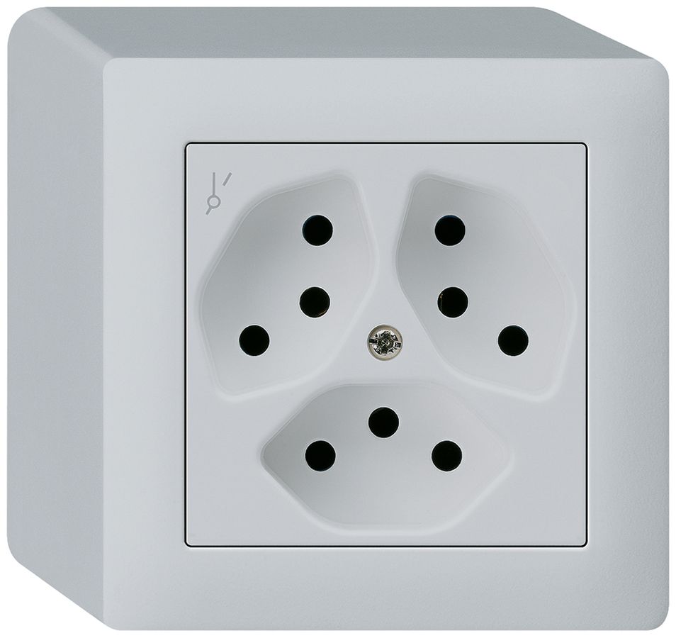 AP-Steckdose kallysto 3×T13/1 hellgrau mit Kinderschutz