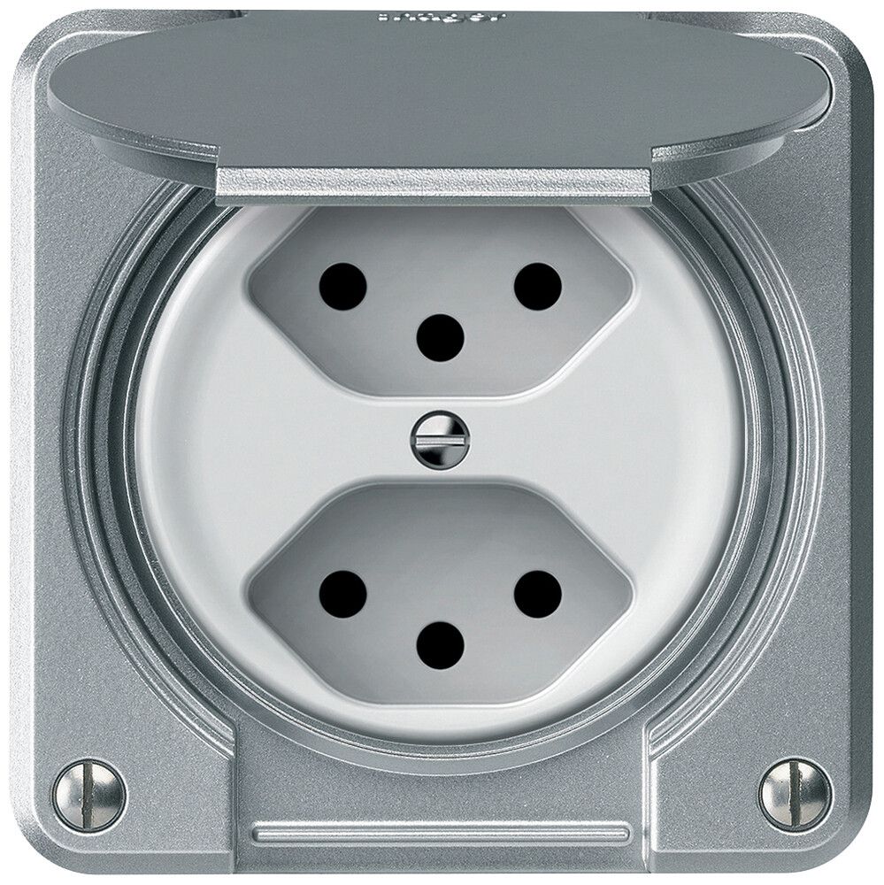 Steckdose FI robusto 1×T23 30mA 16A 250V 86×86mm IP21 Aluminium