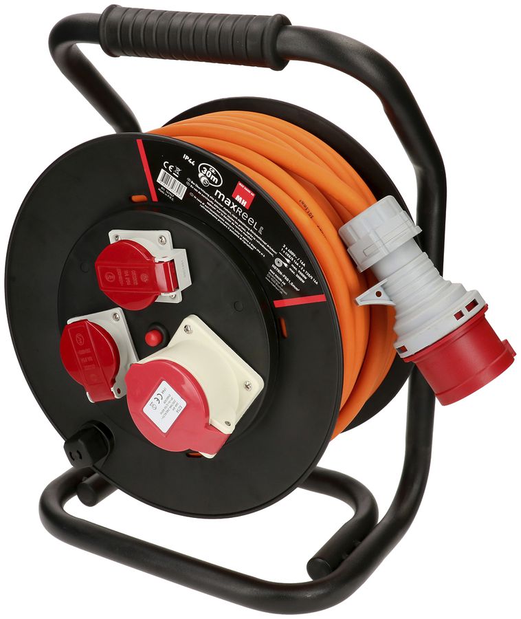 Kabelrolle MAX HAURI Kunststoff 1×CEE16/2×Typ25 30m IP44, schwarz