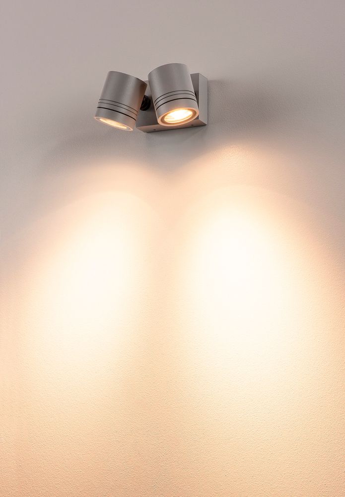 Lampada a muro SLV NEW MYRA WALL SPOT, 2×GU10 50W IP55 grigio argento