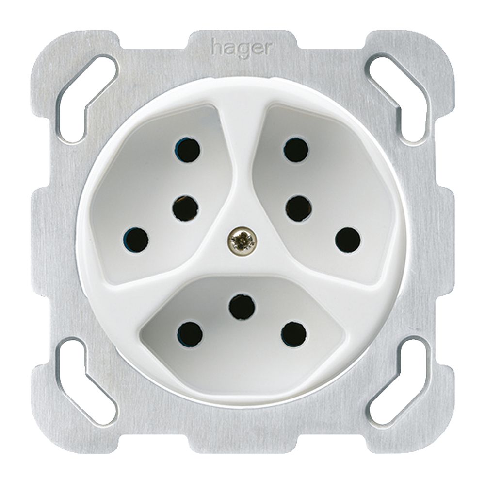 Insert pour prise ENC basico 3×type 13 avec plaque de fixation blanc