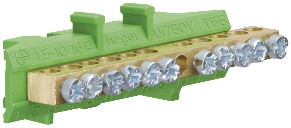 Barrette à bornes de protection Hager 5×16/6×10mm²