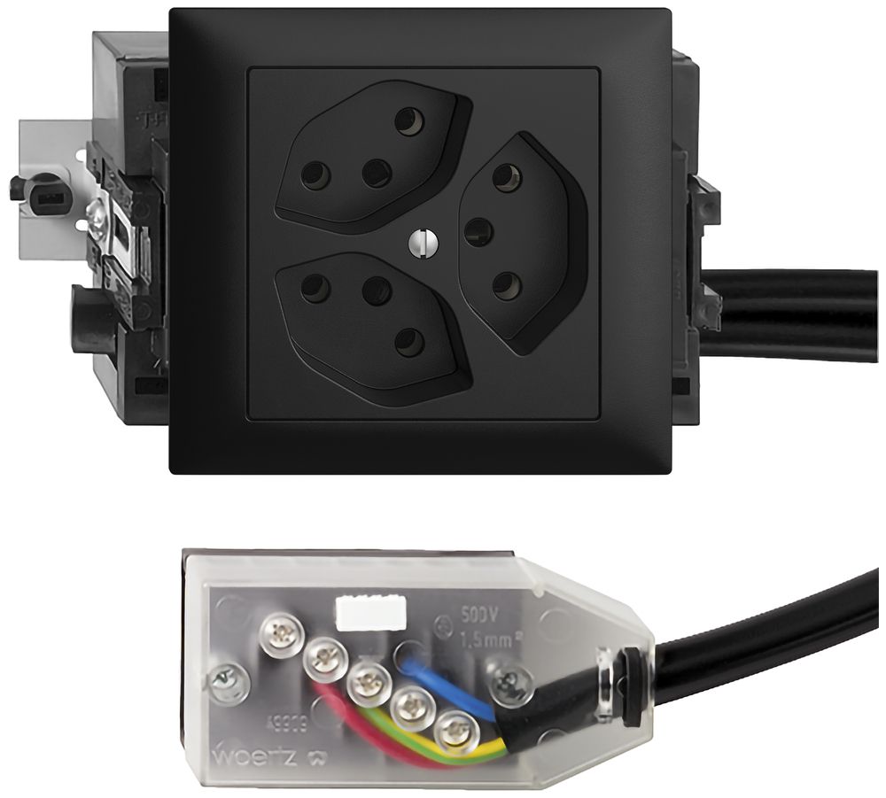 EB-Steckdose EDIZIOdue 3×T13 L1 schwarz 49…69mm für Technofil