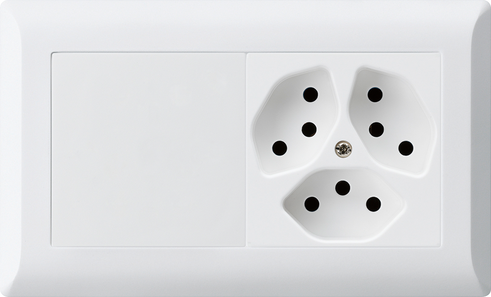 UP-Kombination KLI 1x2, Blinddeckel + Steckdose 3xT13 ws