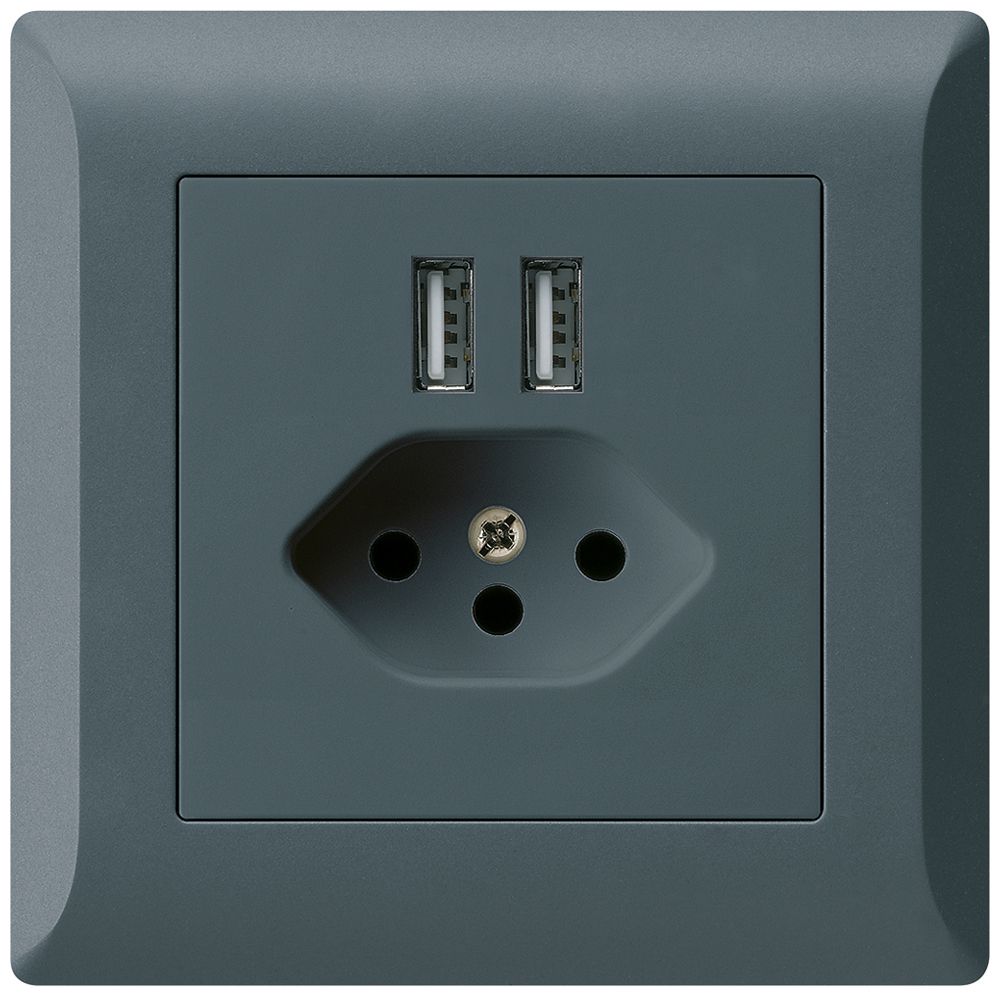 UP-Steckdose 2×USB & T13 kallysto.line 2400mA anthrazit