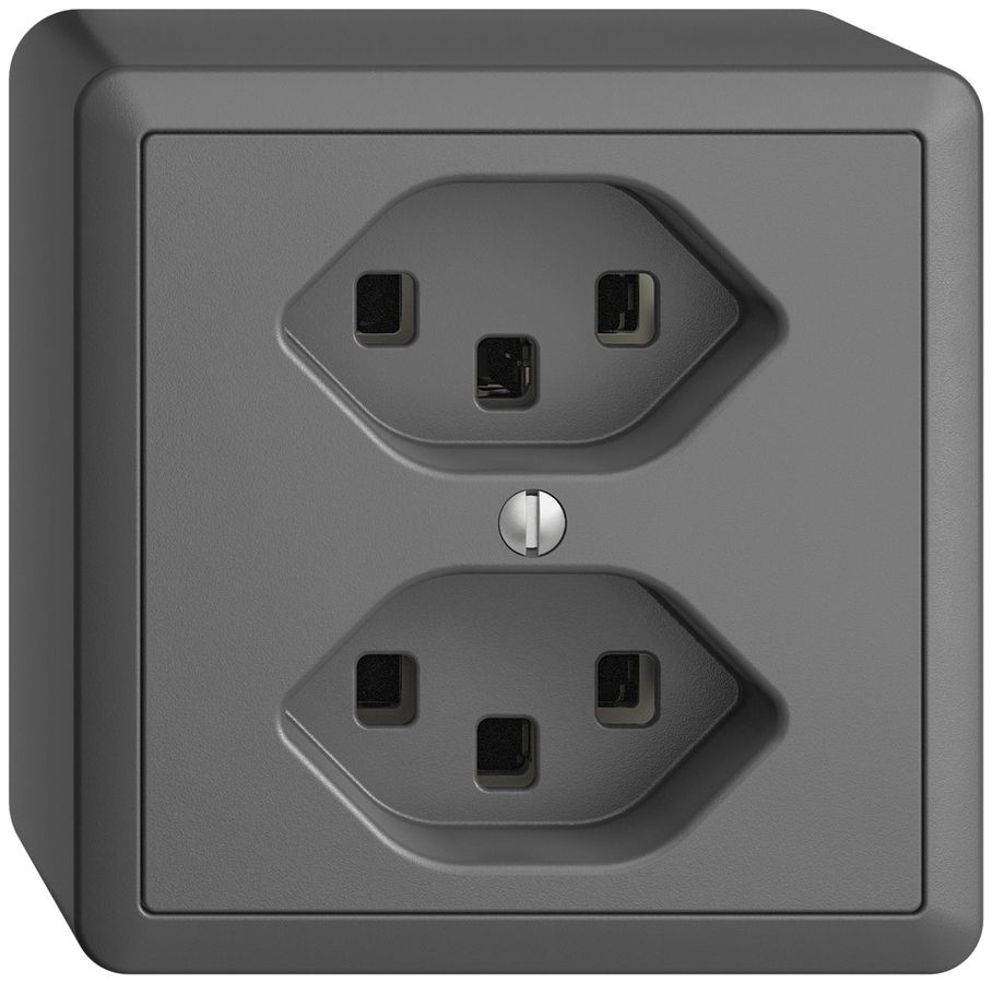 AP-Steckdose 2×T23 16A EDIZIOdue dunkelgrau, mit Steckklemmen