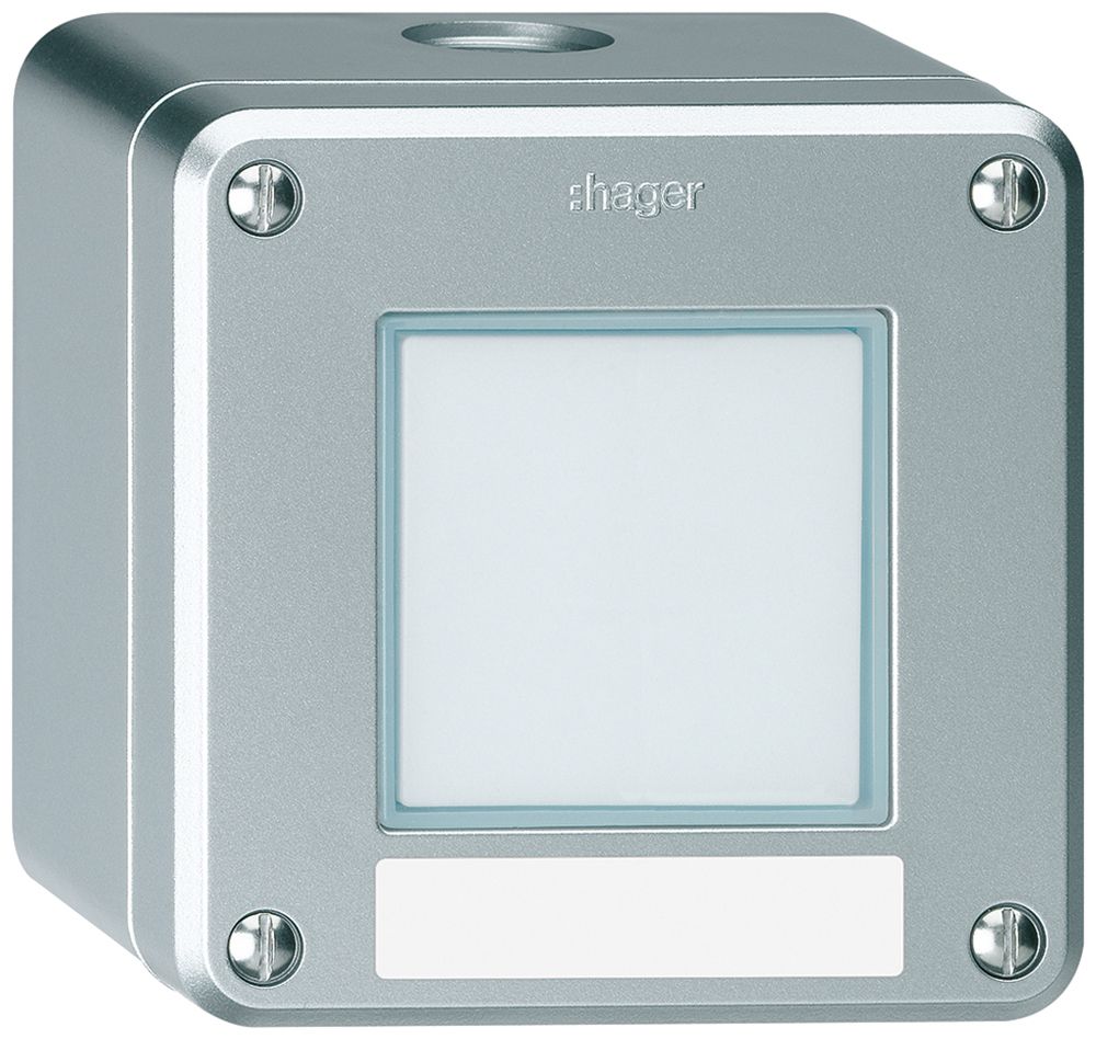 Poussoir de sonnerie AP Hager robusto IP55 avec plaquette aluminium