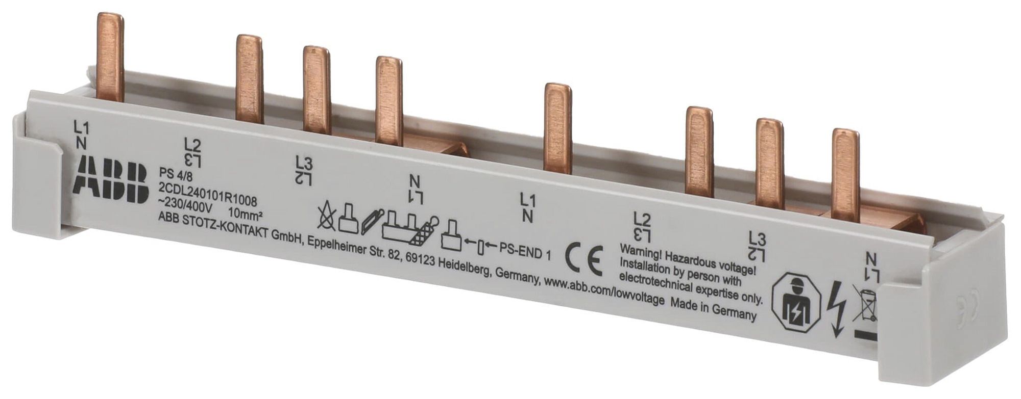 Kammschiene ABB pro M compact PS4/8 4P/3LN 10mm² 80A 138mm grau