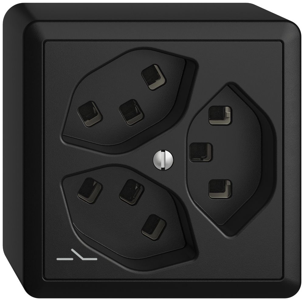 AP-Steckdose 3×T23 Feller EDIZIOdue FX54, 1×getrennt, Steckklemmen, schwarz