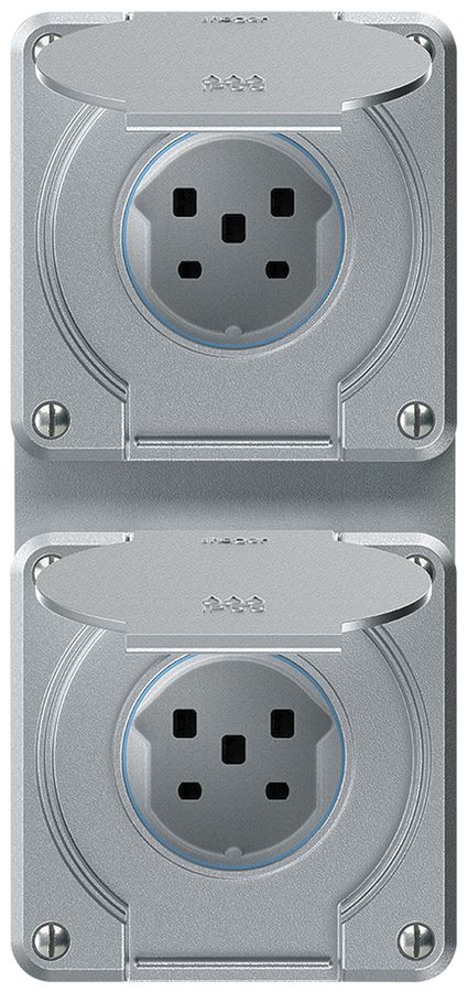 UP-Kombination robusto 2×1, 2×Steckdose T25 IP55 aluminium