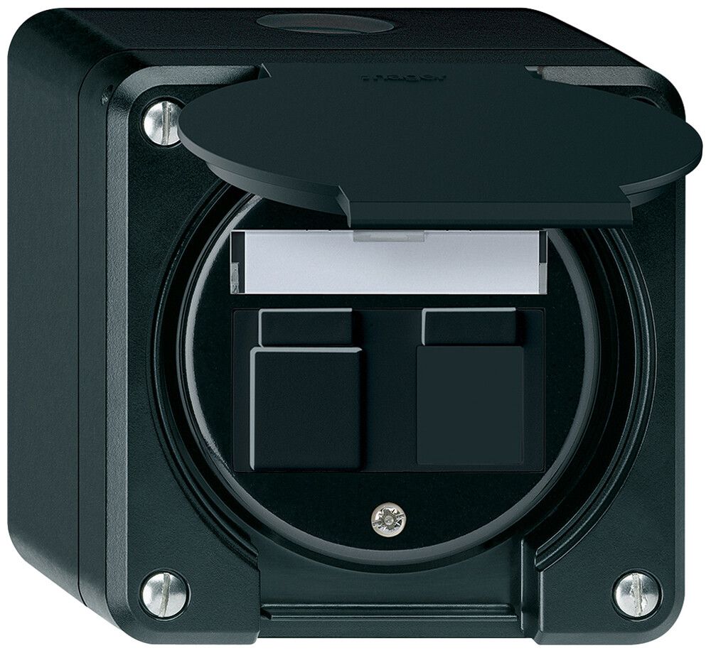 Kit di montaggio AP robusto IP55 piatto nero per 2×Keystone