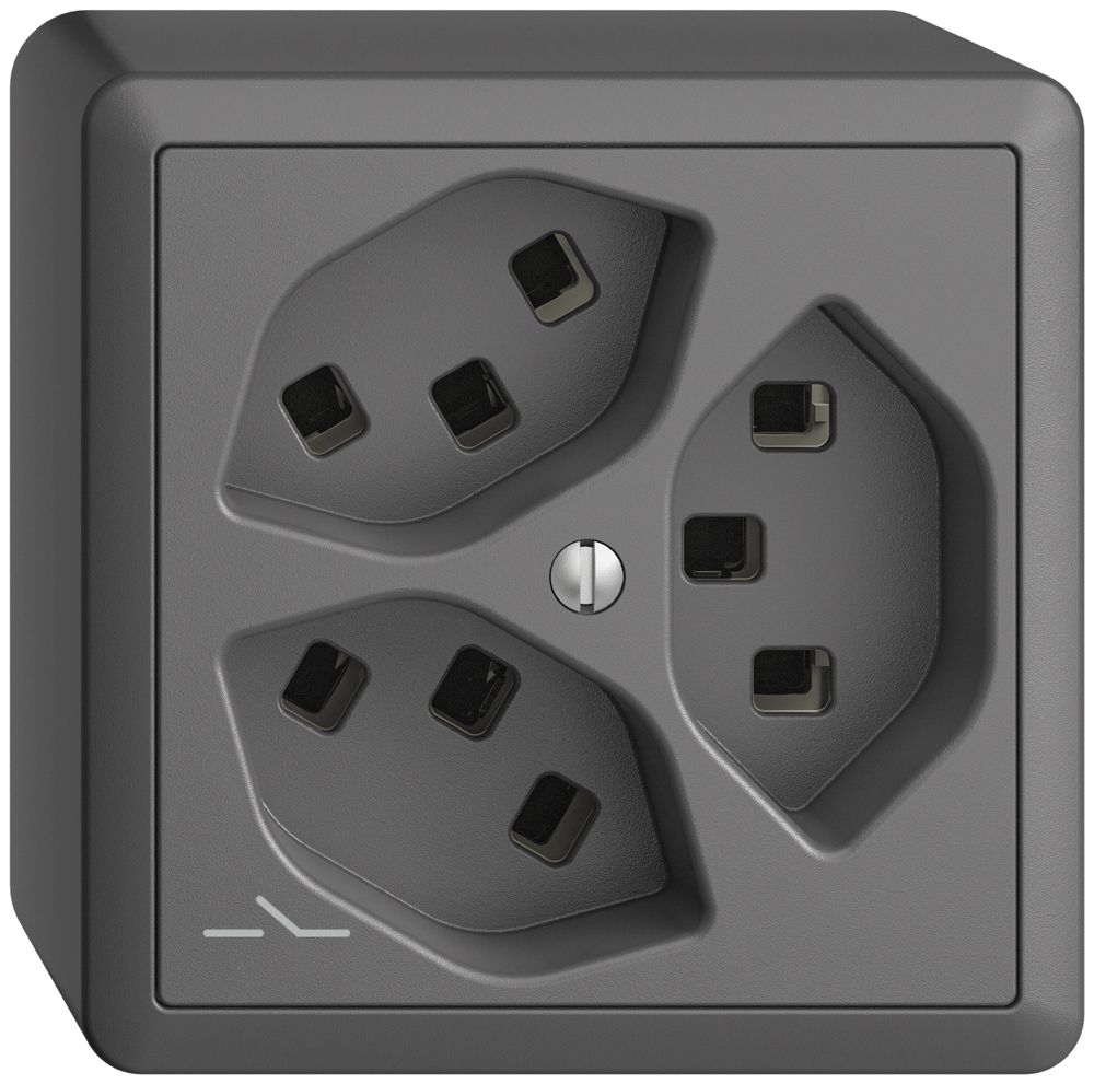 AP-Steckdose 3×T23 Feller EDIZIOdue FX54, 1×getrennt, Steckklemmen, dunkelgrau
