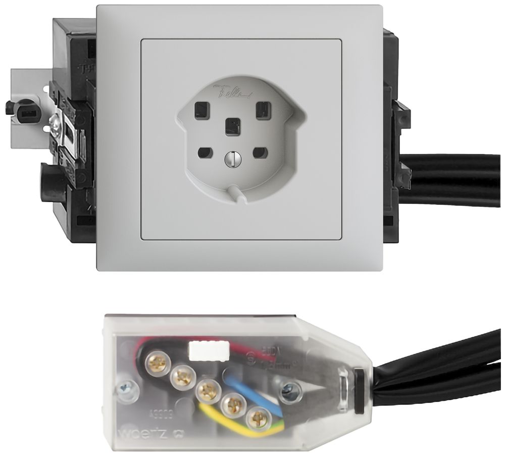 EB-Steckdose EDIZIOdue T25 16A hellgrau 53mm für Flachkabel Technofil