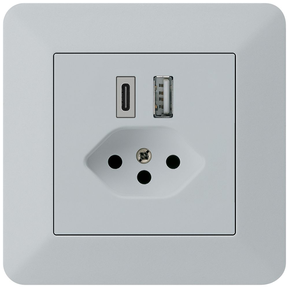 UP-USB-Ladesteckdose kallysto.trend 18W PD 1×Typ A 1×Typ C T13 hellgrau