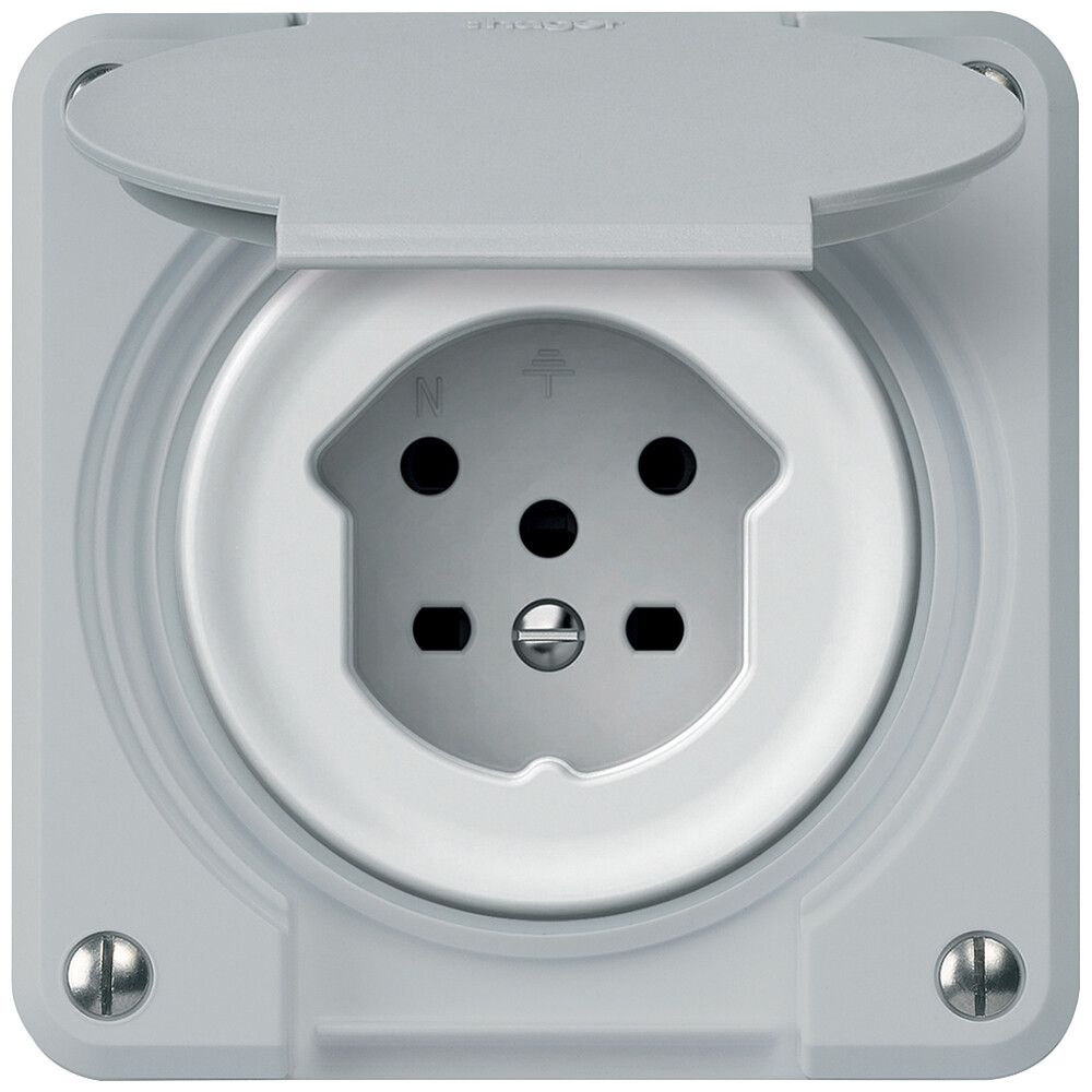 Steckdose robusto 1×T15 10A 400V 86×86mm IP21 grau