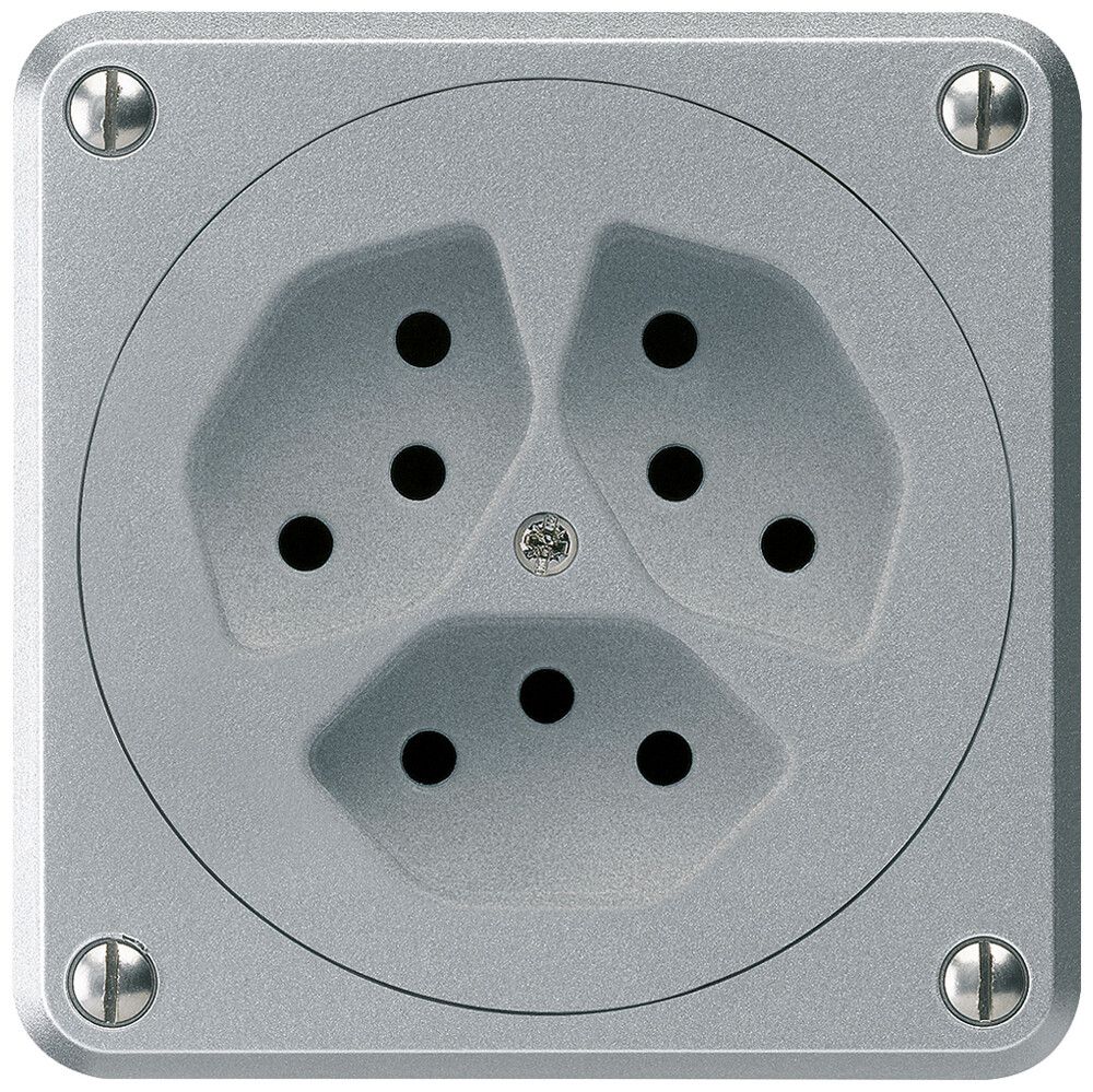 UP-Steckdose robusto 3×Typ 13 aluminium ohne Klappdeckel