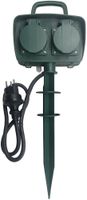 Gartensteckdose 4×T13, 230V 10A, Kabel 5m, Stecker T13, IP55, Erdspiess, grün