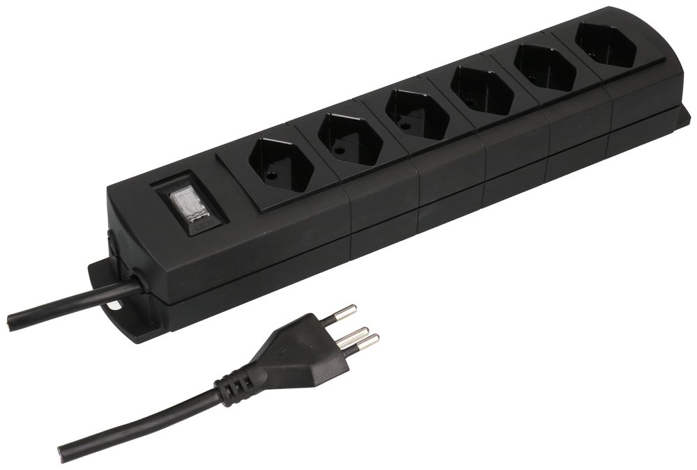 Prise multiple MH 6×T13 Prime-Line Td 3×1mm² 5m noir interrupteur