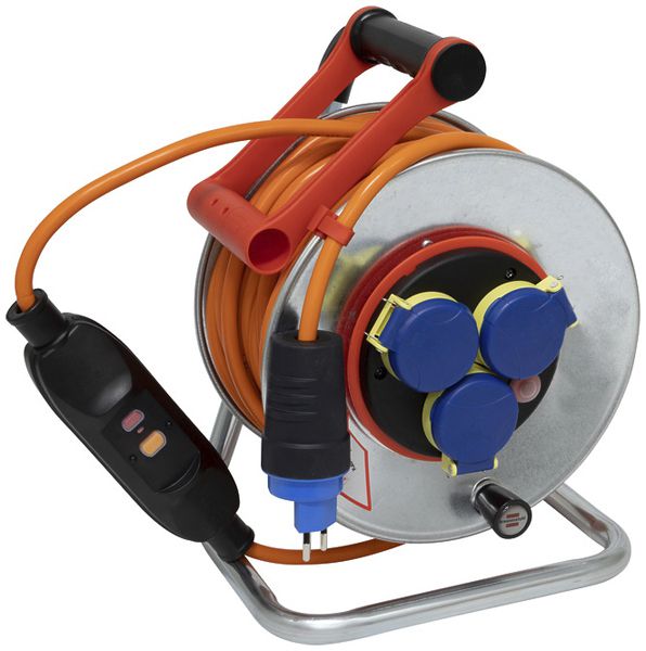 Kabelrolle Grant SK FI + Bretec 290 Ø290mm 50m 3×1.5mm² 3×T13 Stahl grau