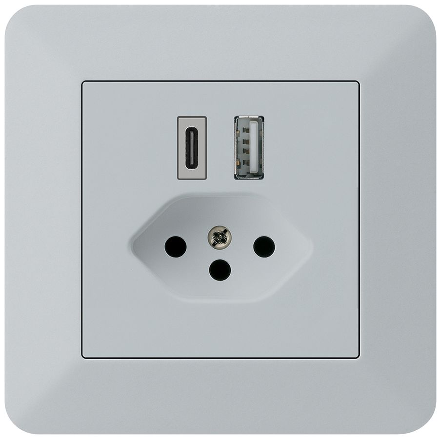 UP-USB-Ladesteckdose kallysto.trend 18W PD 1×Typ A 1×Typ C T13 hellgrau