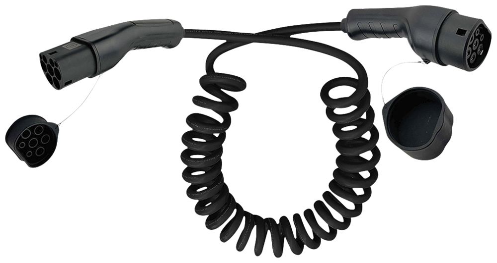 Ladekabel E-Mobility ROLINE Mode 3 T2/T2 11kW 16A 3L spiral schwarz 7.5m