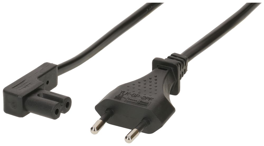 Apparatekabel MH, T26/C7 Winkel, Tdlf 2×0.75mm² 1.8m, schwarz