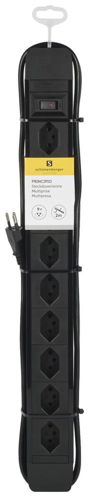 Steckdosenleiste PRINCIPIO 9×Typ 13 horizontal Kabel 2m Schalter schwarz