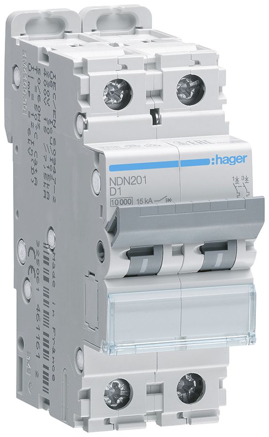 Leitungsschutzschalter Hager MCB 2P 415V Typ D 1A Icn 10kA Icu 15kA 2TE