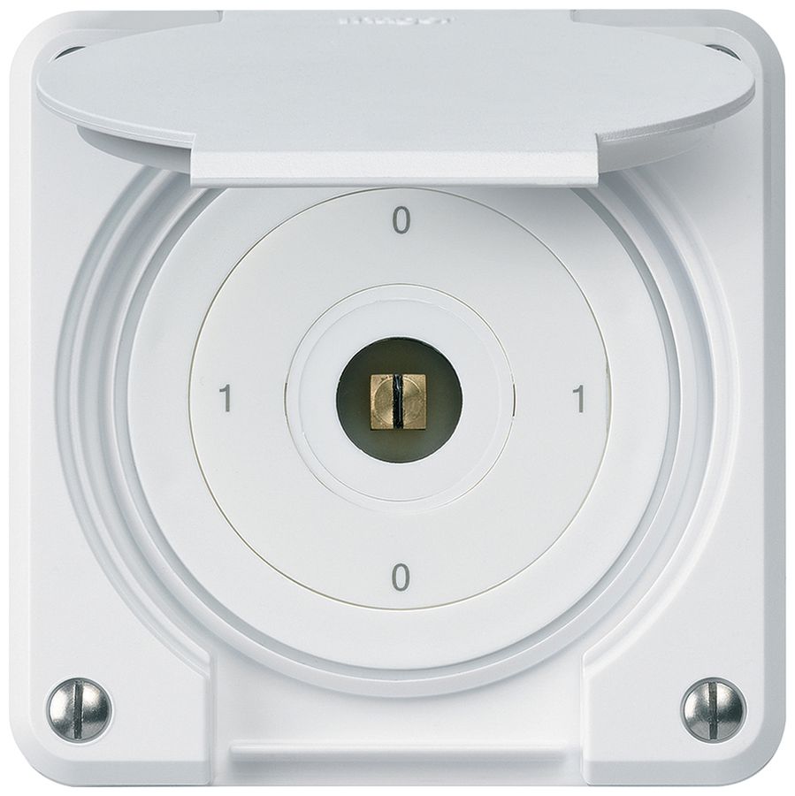 UP-Steckschlüsselschalter robusto IP55 mit Klappdeckel S0/1P weiss Kombi 4-kant