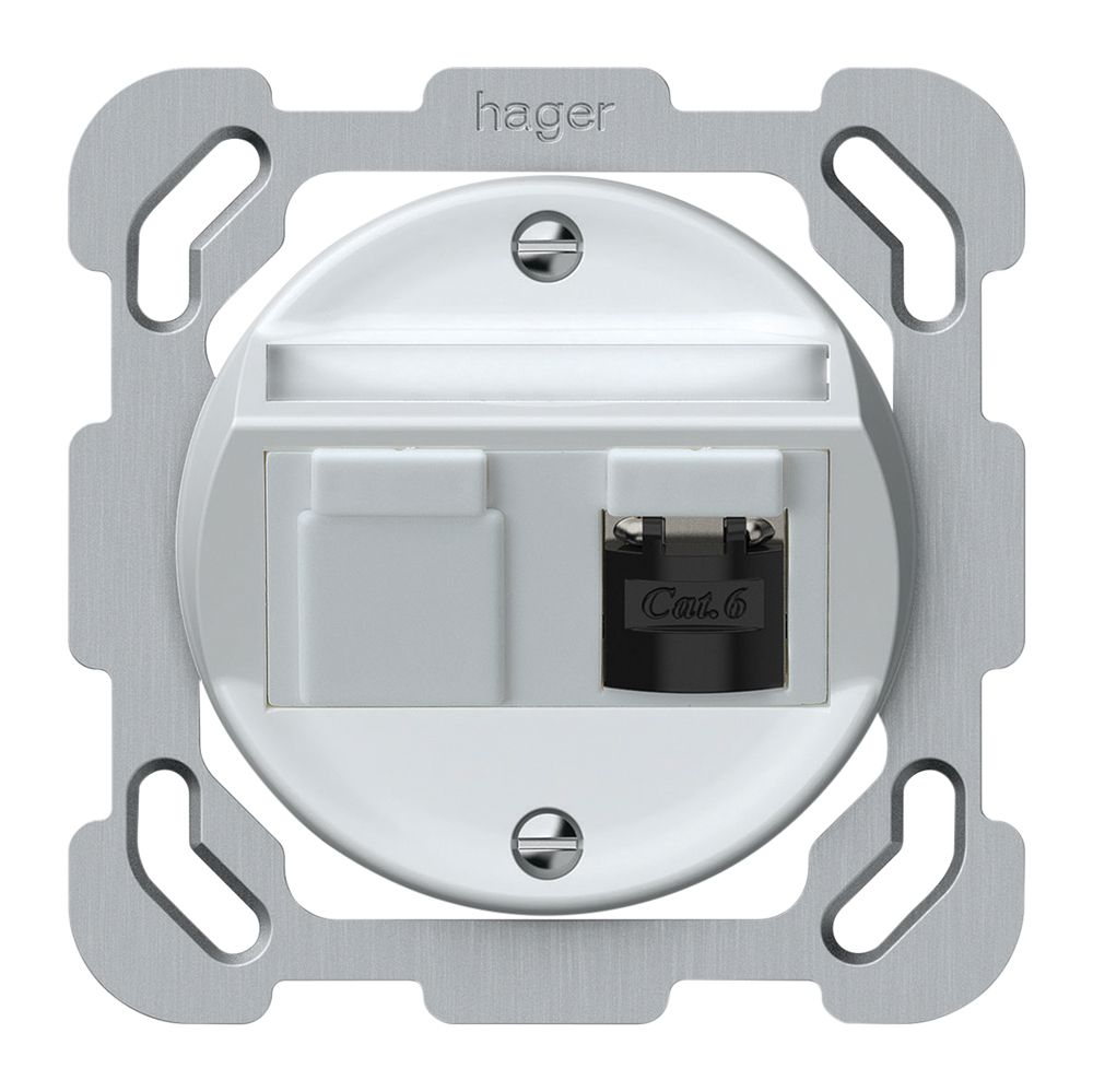 UP-Anschlussdose origin RJ45 8(8) Kat.6 schräg geschirmt 77×77mm weiss