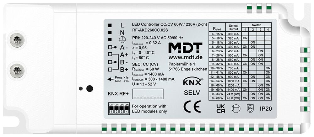Alimentazione LED KNX MDT RF-AKD260CC.02S 2-can 60W 220…240V
