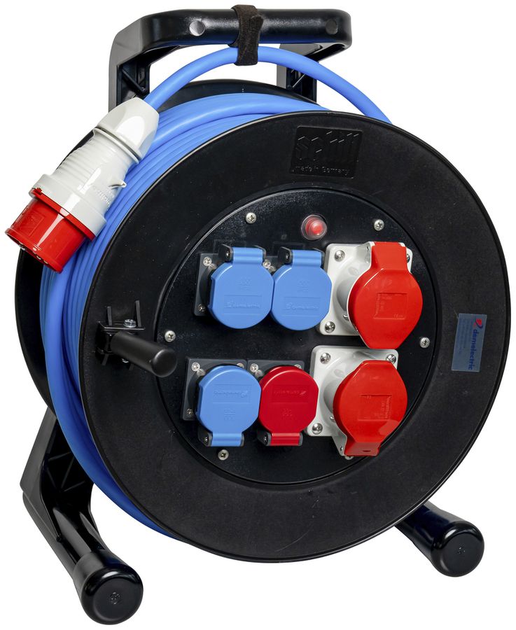 Kabelrolle DEM DB31965 2×16A 1×T25 3×T23 5×2.5mm² 50m Stecker 16A