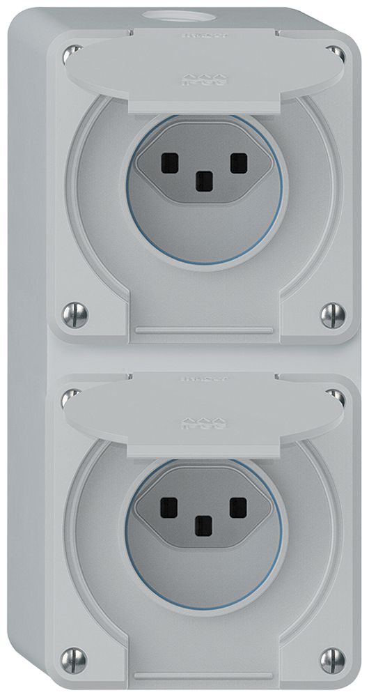 AP-Kombination robusto 2×1, 2×Steckdose T23 IP55 grau