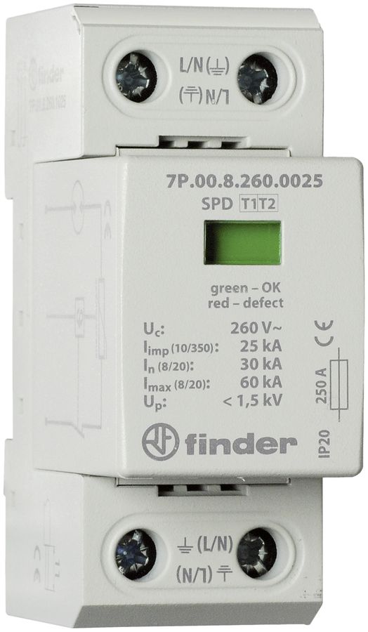 REG-Überspannungsableiter Finder 7P.01, Typ 1+2, 3L/N 250A TN-S/ TT