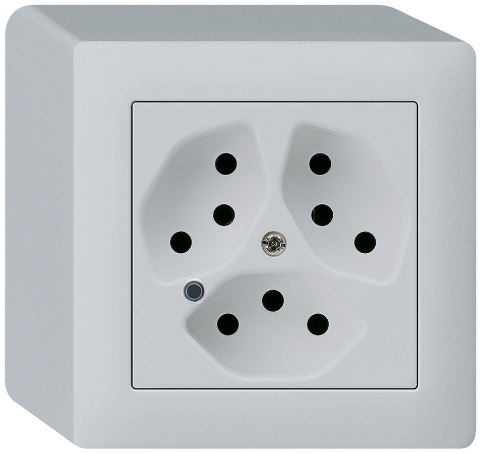 AP-Steckdose Hager kallysto 3×T13 beleuchtet Q lichtgrau
