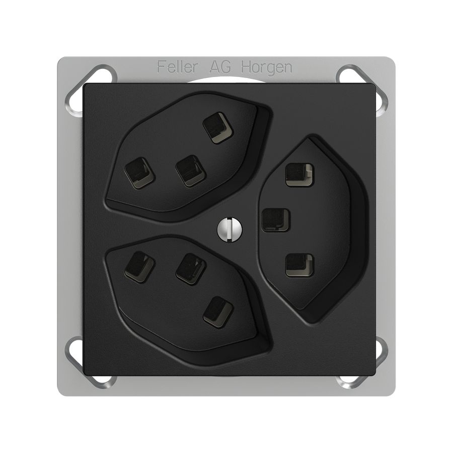 EB-Steckdose 3×T23 16A EDIZIOdue schwarz, mit Steckklemmen