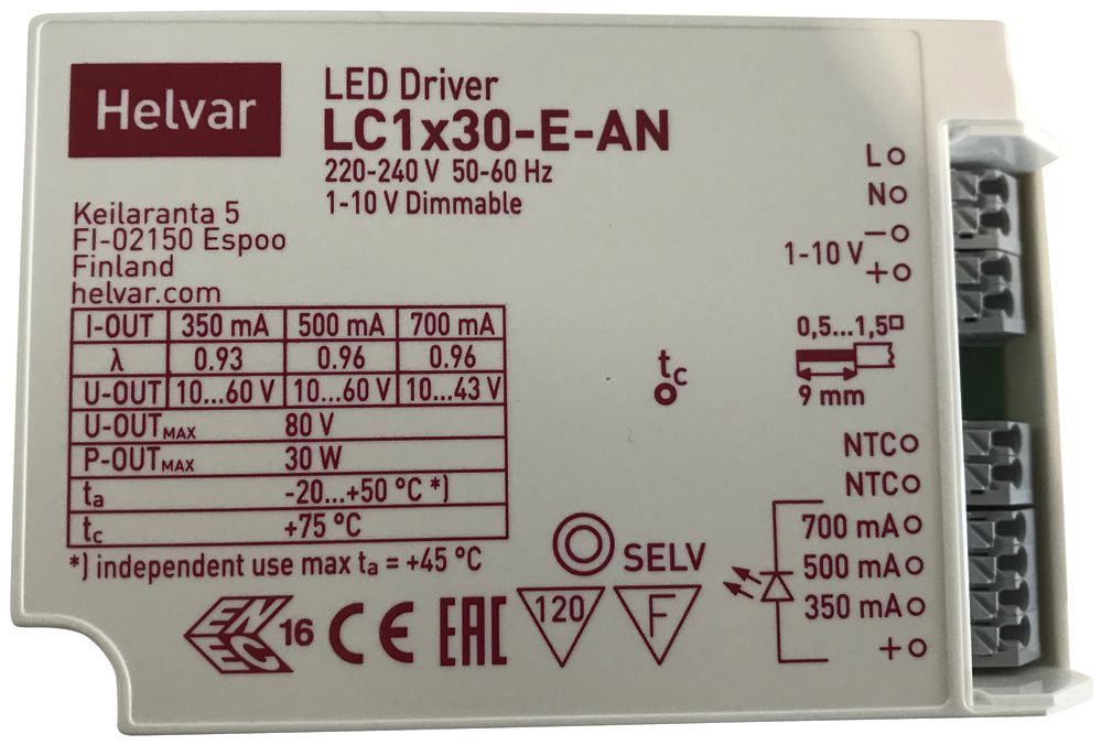 Netzteil DOTLUX, für LED-Konverter, mit Kabel, 124×82×23mm, 0…10V, IP40