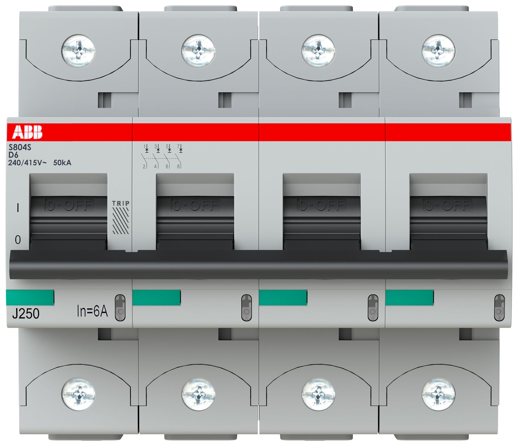 Leitungsschutzschalter ABB S804S-D6 4P 400V D-6A 50kA 6TE