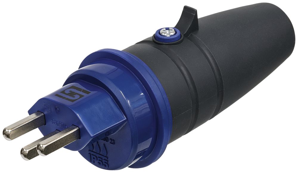 Stecker Steffen T23 IP55 16A 250V, anthrazit/blau