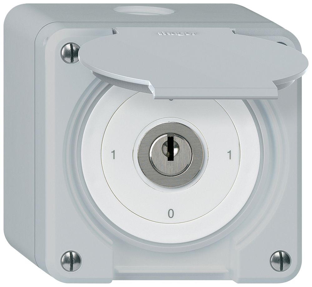 Interrupteur à clé AP robusto IP55 avec clapet S0/3P gris