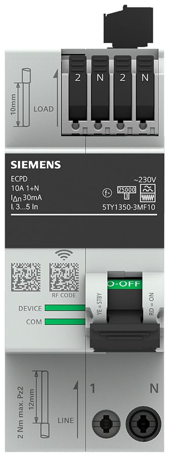 Elektronisches Schutzschaltgerät SENTRON ECPD 1LN 10A 30mA Typ F 75kA RF