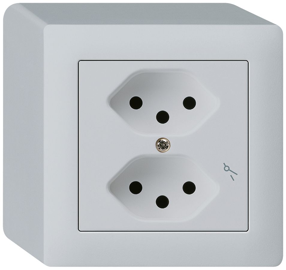 AP-Steckdose kallysto 2×T13/1 hellgrau mit Kinderschutz