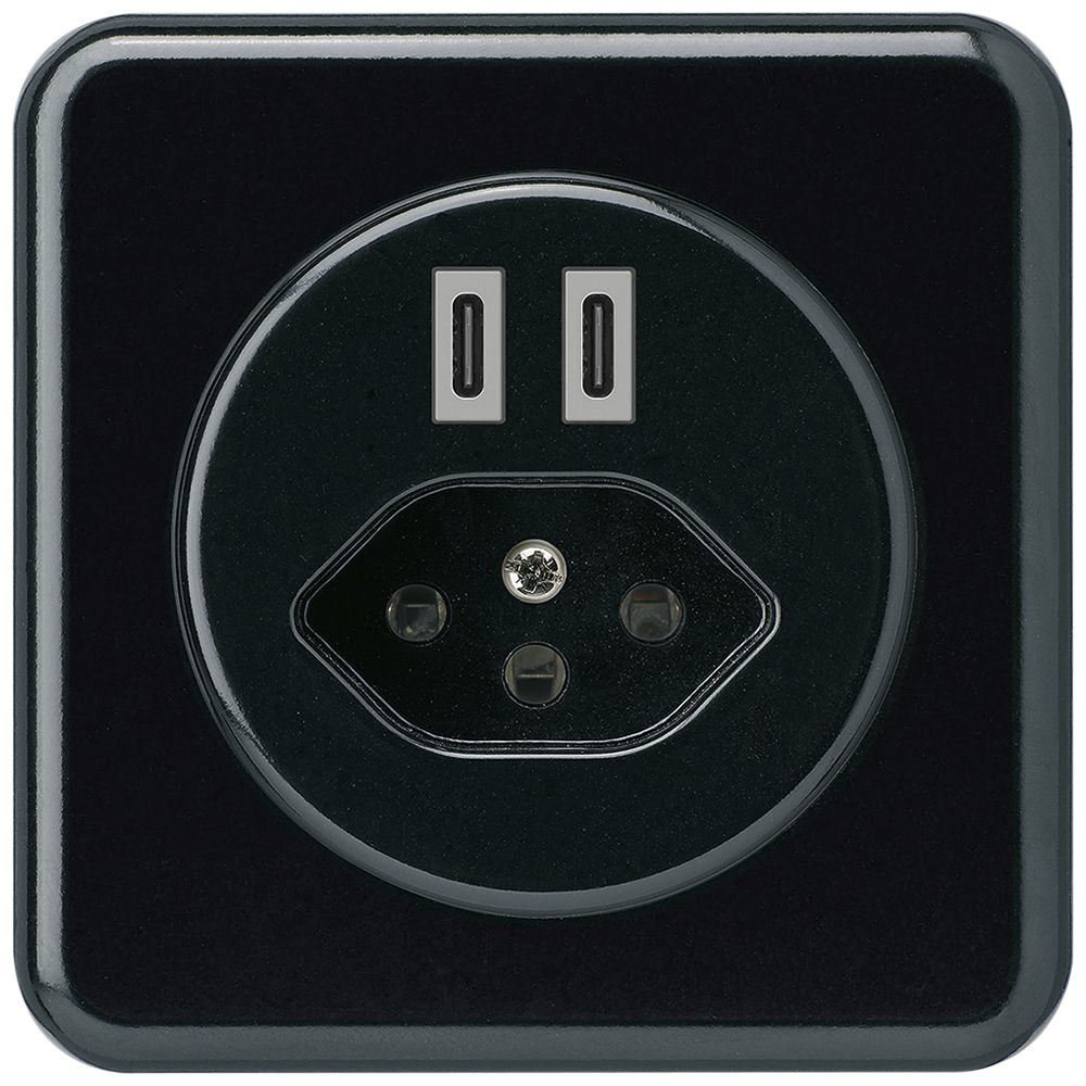Prise de charge USB ENC Hager basico C-C 20W+T13 5V 86×86mm noir