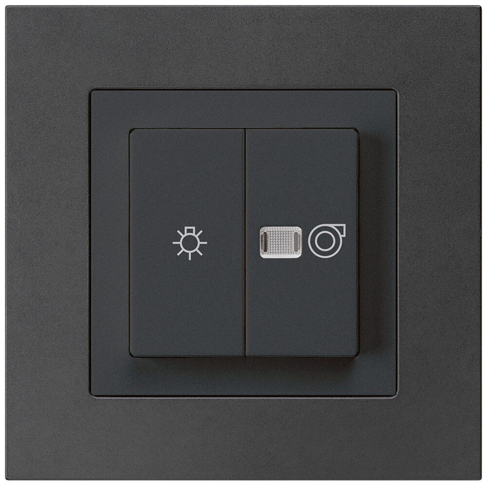 UP-Leuchtdruckschalter kallysto.pro schwarz 1/1L Symbolen Licht+Ventilation
