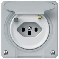 Prise FI robusto 1×T13 30mA 10A 250V 86×86mm IP21 gris