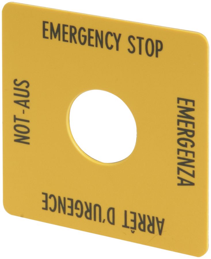 Bezeichnungsschild ETN RMQ NOT-AUS: D/E/F/I, gelb