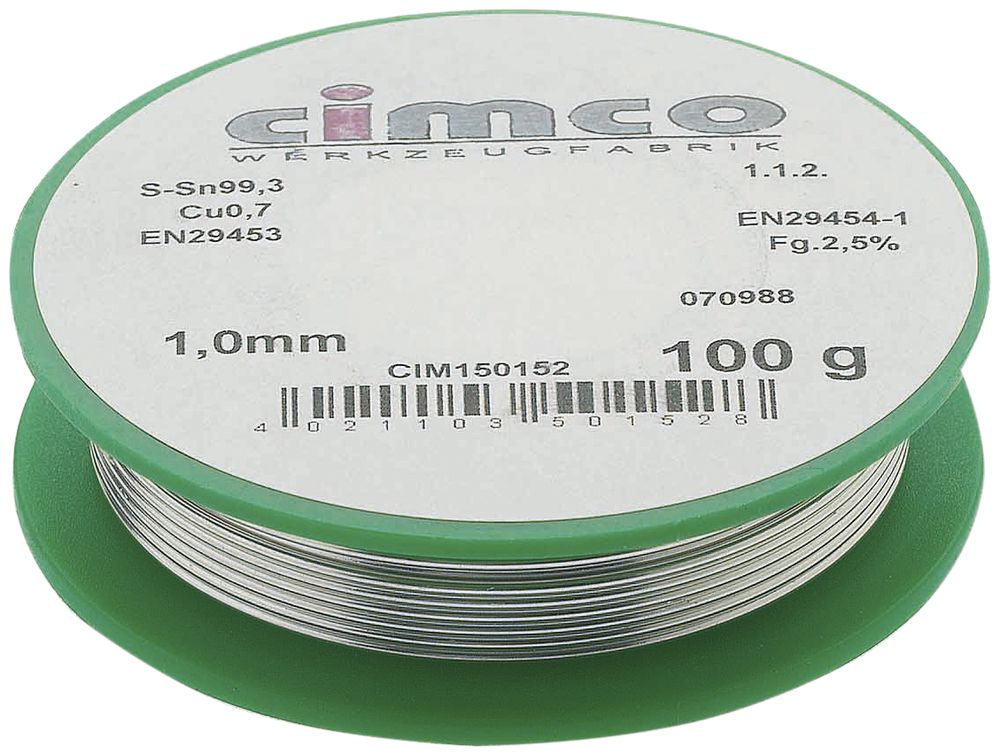 Lötdraht CIMCO S-Sn 99.3 Cu 0.7 bleifrei Ø1.0mm 100g