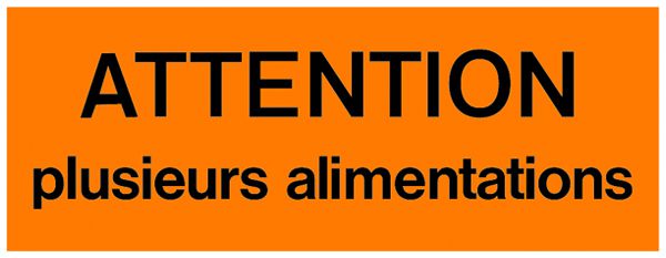 Autocollant d'avertissement ATTENTION plusieurs alimentations 80×30mm adhésif ro
