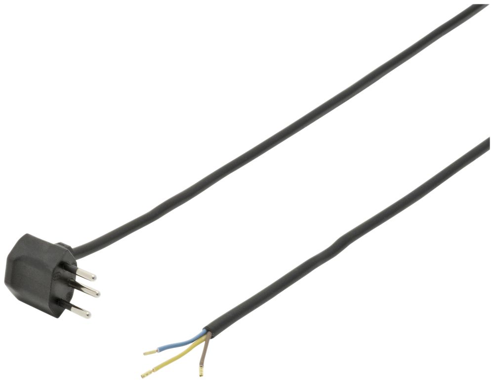 Netzkabel T12 Td 3m 3×1mm² Winkelstecker schwarz