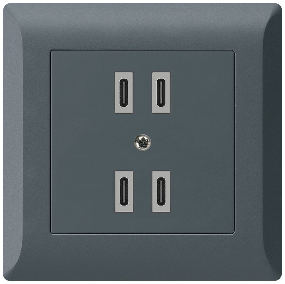 UP-USB-Ladesteckdose Hager kallysto.line 2×C-C 2×20W/4×10W 5V 92×92mm anthrazit